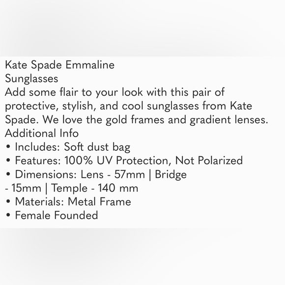 Kate Spade NY Emmaline aviator style gradient sunglasses NEW w/soft cloth case. - Picture 7 of 8